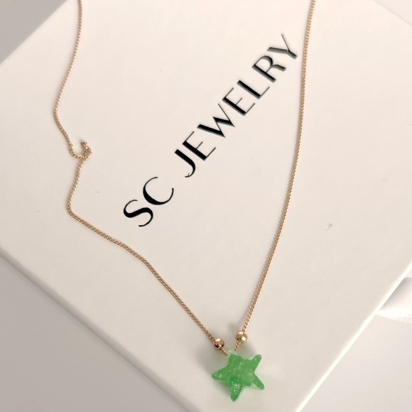 Star Necklace 18k Gold Plated Real Opal Stone Spring Green Star Necklace - Picture 6 of 14